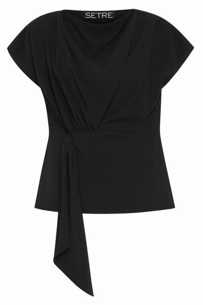 Setre Black Waist Detailed Short Sleeve Blouse