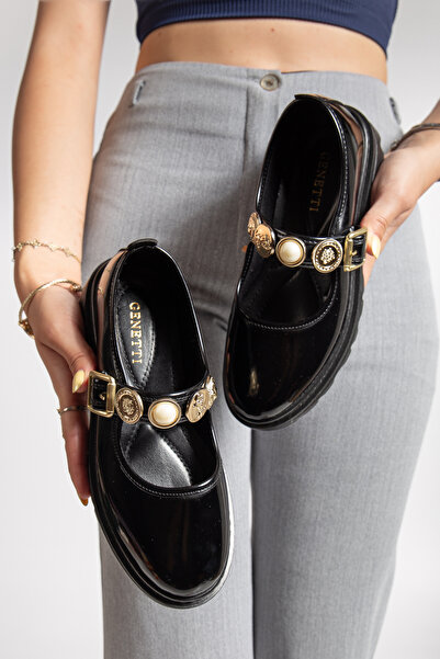 Genetti MONA Златни капси с камъни, удобни ежедневни дамски мокасини