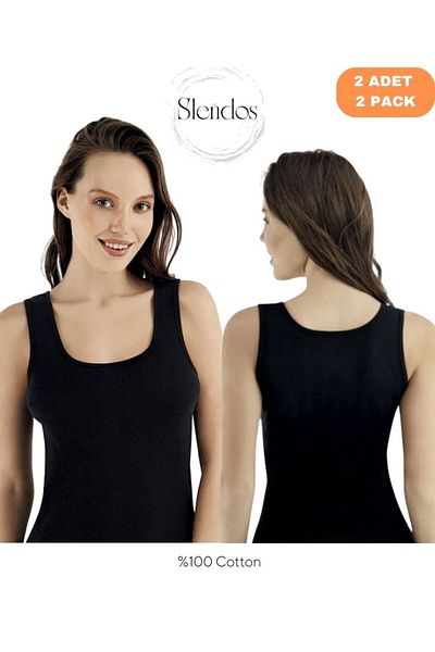 Şahinler Women'S, Basic, Wide Strap, 100% Cotton 2-Piece Ribbed Undershirt