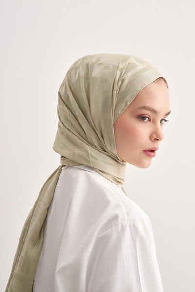 carell Text Pattern Jacquard Italian Silk Shawl Soft Green