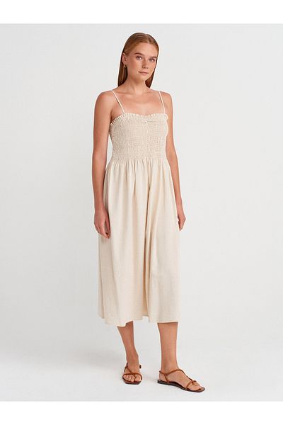 Dilvin 90923 Top Gathered Dress-Ecru