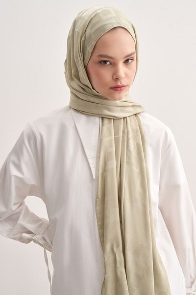 carell Text Pattern Jacquard Italian Silk Shawl Soft Green