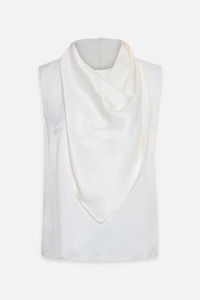 Setre Cream Drape and Collar Detailed Sleeveless Blouse