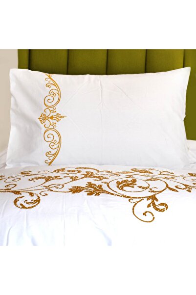 Ferrucci Frochi White Gold Embroidered Duvet Set King, Double, 7 Piece Set