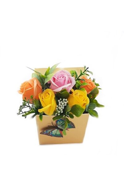 Sevirox Aranjament floral, Decor, cu 5 trandafiri din sapun, portocaliu, roz ...