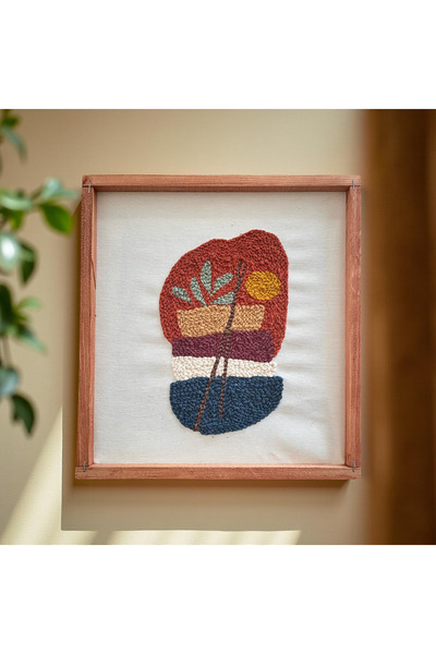 OgiPaint Doğal Minimal Bitki ve Güneş Desenli Bohem Punch Tablo