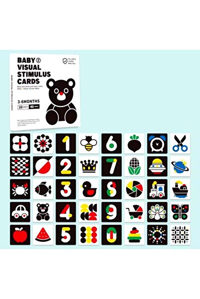 Kareldo Set 20 de cartonașe cu contrast vizual pentru bebeluși 3-6 luni, Montessori