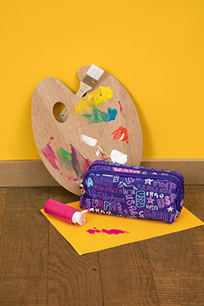 U.S. Polo Assn. حامل أقلام مطبوع ذو عينين للفتيات باللون الأرجواني 50315155-V...