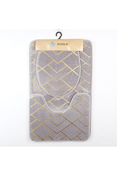 OEM Set 3 Bathroom Mats, Non-Slip, Golden Lines, 80 x 50 cm, Grey