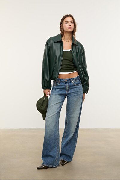 Stradivarius Faux leather quilted bomber jacket