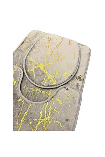 OEM Set 3 Bath Mats, Non-Slip, Marble Design, 80 x 50 cm, Silver