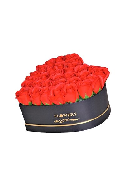 Gonga Aranjament floral într-o cutie neagră în formă de inimă cu trandafiri r...