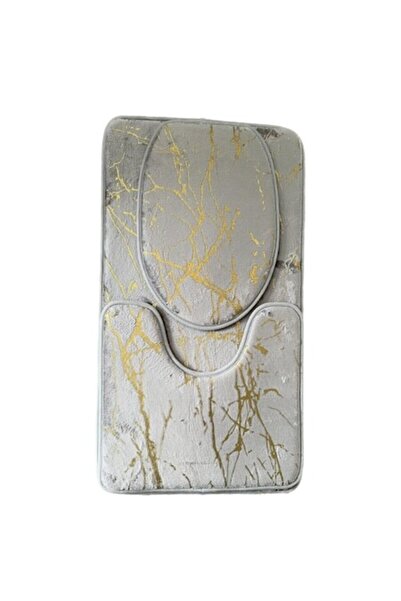 OEM Set 3 Bath Mats, Non-Slip, Marble Design, 80 x 50 cm, Silver