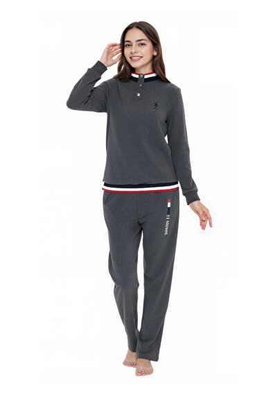 U.S. Polo Assn. Women's Long Sleeve Cotton Stylish and Comfortable Stand Collar Pajama Set