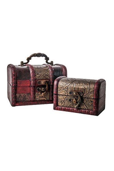RDI Cufăr ornamental (set de 2) ACRON, lucrat manual din lemn și piele, 12 x ...