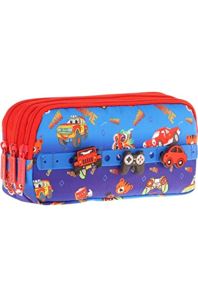 KAUKKO Geantă pentru creion cu 3 compartimente pentru copii (mașină fancy)krn-L8258