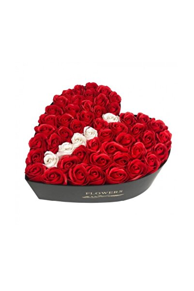 OEM Personalized floral arrangement with letter I in black heart box with 49 soap roses