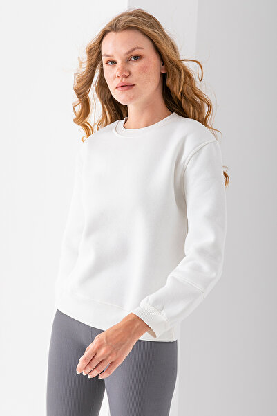 GİYSA Ženska majica sa rukavima za vrat KSNUMKS sa navojem podignuta bela - K...