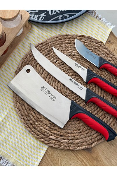 Cavit İnox Kasap Bıçak Satır Seti 4 Parça Kaymaz Sap Plastik