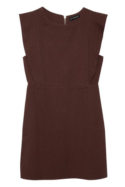 Quzu Flounce Gabardine Dress Brown