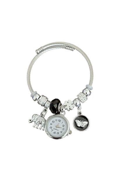 OEM Women's Bracelet Watch, Silver with Black Transparent Beads