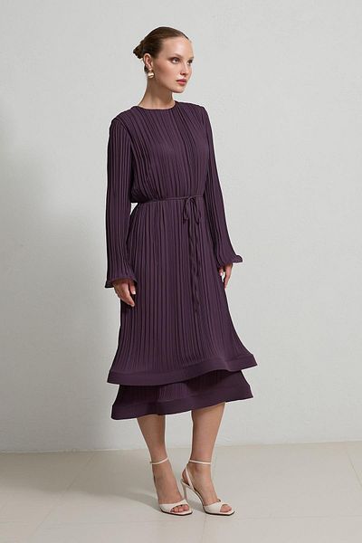 Setre Plum Pleated Relaxed Cut Dress