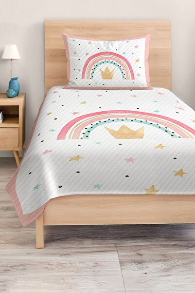 Realhomes Pink Rainbow and Crown Patterned White Children's and Teenager's Room Pique Set