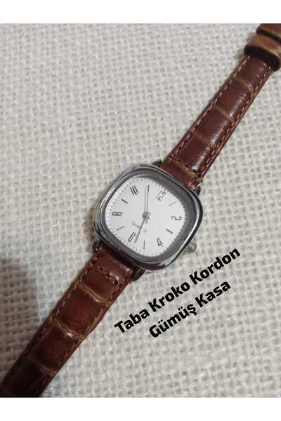Brality Minimal Vintage Retro Women Wristwatch Taba Color Cord Silver Case 0054