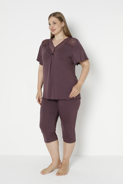 Cotpark Women's Plus Size Viscose Elastane Fabric Short Sleeve Capri Suit 14688
