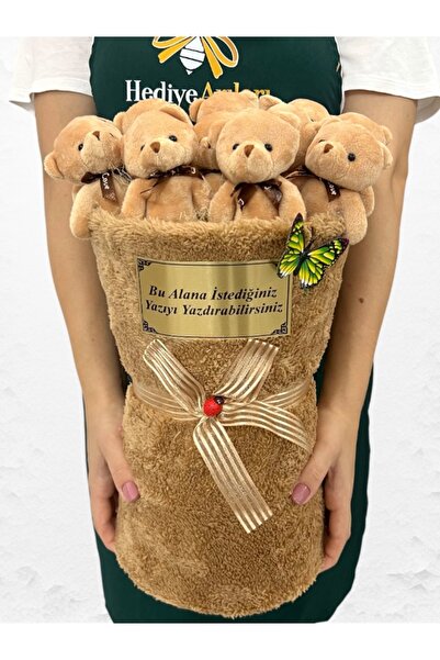 hediye arıları Kişiye Özel Tasarım Büyük Boy Kahverengi Ayıcık Buketi - Premi...