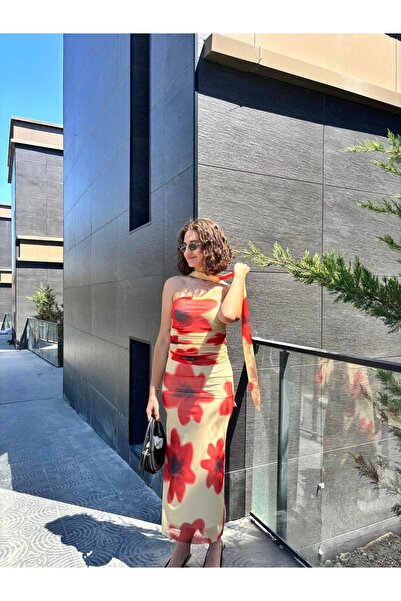 Sude Kızanlıklı Set eșarfă cu model de papaver galben