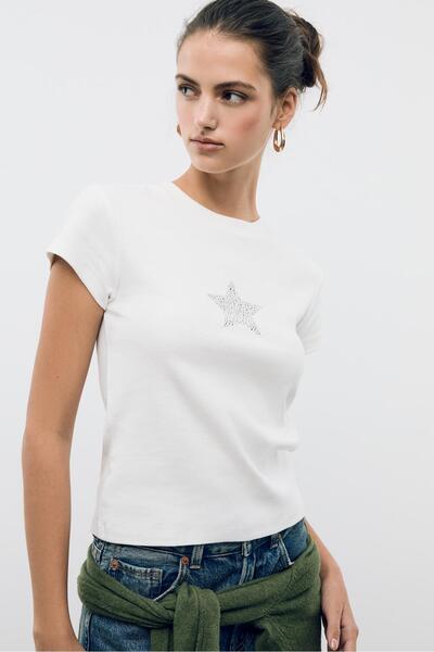 Stradivarius Fitted T-shirt with rhinestones