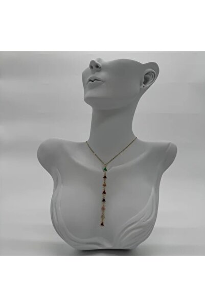 TAKIŞINA Steel Colored Triangle Model Gold Y Necklace - Gold