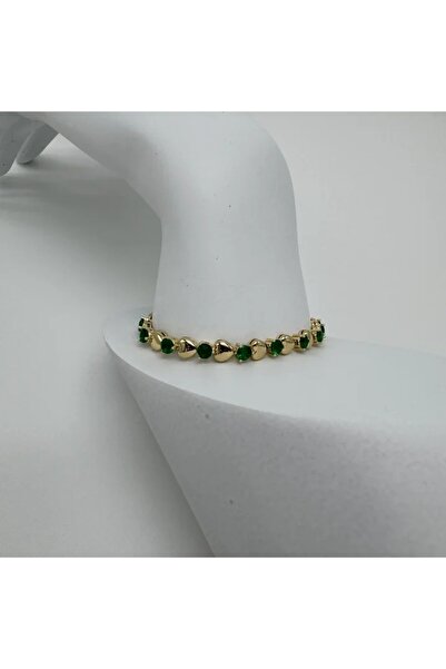 TAKIŞINA Special Series Gold Green Stone and Heart Detail Bracelet - Gold