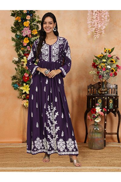 alaya Hand Embroidered Chikankari Muslin Jalabiya-AL4017