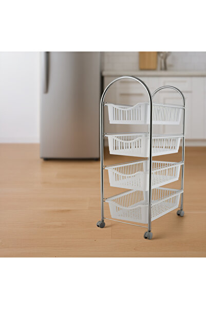 Kiwa Metal 4 Katlı Sebzelik Meyve Sebze Rafı Mutfak Düzenleyici Raf Paslanmaz