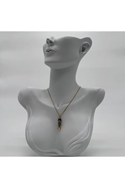 TAKIŞINA Steel Navy Blue Fish Necklace - Gold