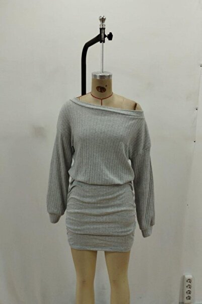 Mossta Φόρεμα καμιζόλας με γιακά Madonna με κορδόνια - Γκρι