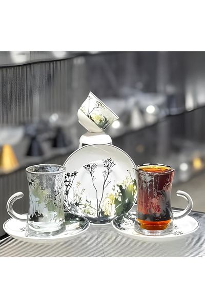 Generic 36-piece engraved cup and saucer set