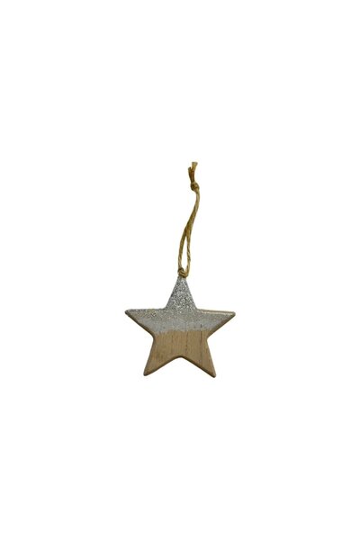 dalip Set ornamente pentru pom din lemn, stea, ingeras si brad, cu snur din iuta, Maro
