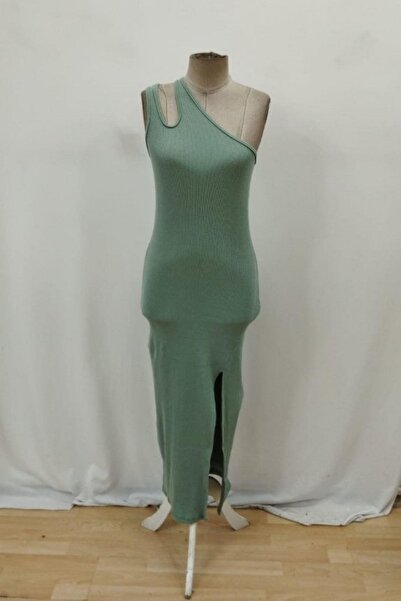 Mossta One Shoulder Slit Midi Crepe Dress - Green