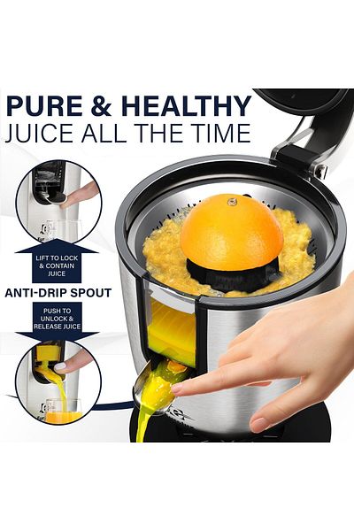 Shopi Eurolux ELCJ-1700 Electric Citrus Juicer Squeezer, for Orange, Lemon, Grapefruit, Stainless Steel 16