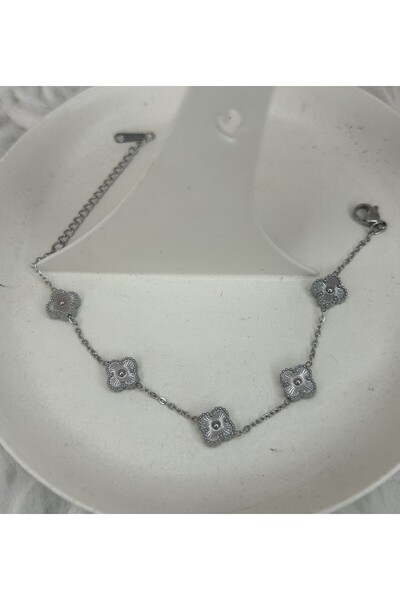 stainles steel ÇELİK SİLVER RENK KÜÇÜK BOY BEŞLİ YONCA BİLEKLİK
