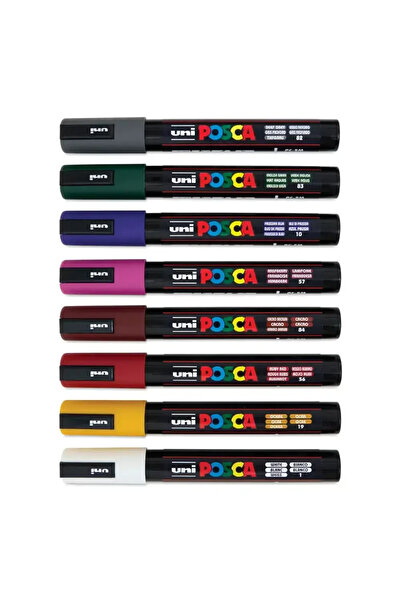 Uni Posca Pc-5M Water Based Poster Marker Pen Set 1.8-2.5 mm 8Pcs Dark Colors