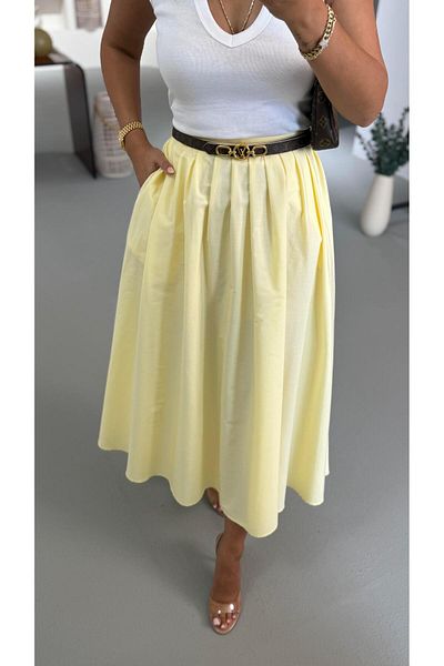 Sezgi Tekin Premium Series Pleated Yellow Poplin A-Line Skirt