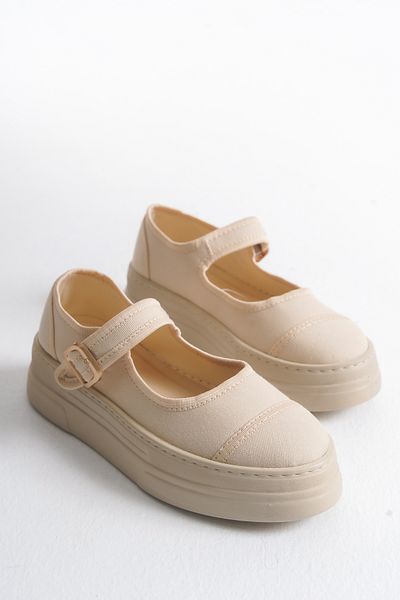 Solo Bag Women's Linen Fabric Thick Heeled Daily Adjustable Buckle Elastic Ballerinas