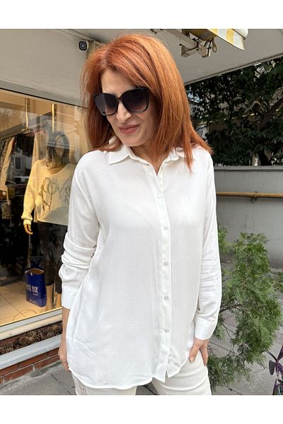 DenizEge Viscose Shirt with Ribbed Back Ecru