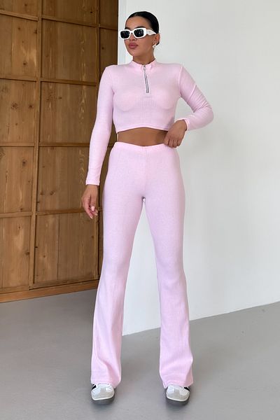 MODAGEN Set de pantaloni crop cu jumătate de fermoar roz pentru femei