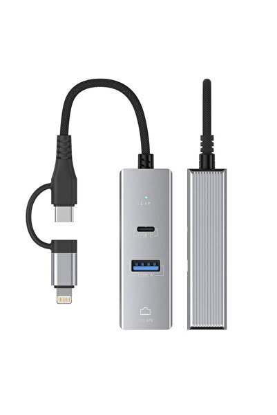 LEVONG LC-31L Multi Functional RJ45 Converter Type C +Lightning Wlan 2in1 Dön...