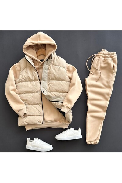 THEGENTMAN Erkek Şişme Yelekli 3 İplik eşofman takımı (yumuşacık puf kumaş)